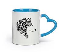 ceramics Porcelain Latte Tea Cup Wolf Beautiful Animal Wild Tribal Home （11oz/320ml） Office, Home, Café, Dishwasher & Microwave Safe Blue