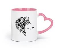 ceramics Porcelain Latte Tea Cup Wolf Beautiful Animal Wild Tribal Home （11oz/320ml） Office, Home, Café, Dishwasher & Microwave Safe Pink
