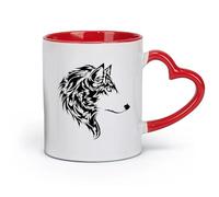 ceramics Porcelain Latte Tea Cup Wolf Beautiful Animal Wild Tribal Home （11oz/320ml） Office, Home, Café, Dishwasher & Microwave Safe Red