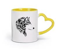 ceramics Porcelain Latte Tea Cup Wolf Beautiful Animal Wild Tribal Home （11oz/320ml） Office, Home, Café, Dishwasher & Microwave Safe Yellow