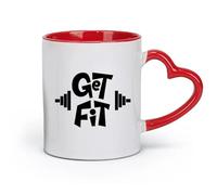 ceramics Tea and Coffee Cups Get Fit Dumbbell Gymnastics Fitnesscenter Bodybuilding （11oz/320ml） for Home or Work Red