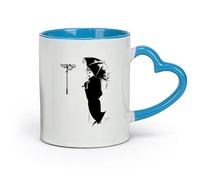 ceramics Tea Cup Beautiful Girl Woman Lady With Umbrella Clock Romantic Home （11oz/320ml） Café or Restaurant Use Blue