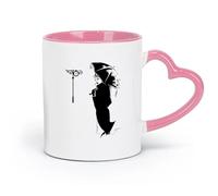 ceramics Tea Cup Beautiful Girl Woman Lady With Umbrella Clock Romantic Home （11oz/320ml） Café or Restaurant Use Pink