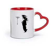 ceramics Tea Cup Beautiful Girl Woman Lady With Umbrella Clock Romantic Home （11oz/320ml） Café or Restaurant Use Red