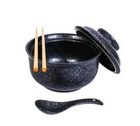 Ceraozmus Juego de cuencos de cerámica para ramen de 800 ml con tapa, cuchara y palillos, cuencos de sopa grandes vintage japoneses, cuenco de fideos instantáneos, vajilla asiática (Negro*1)