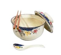 Ceraozmus Juego de cuencos de cerámica para ramen de 800 ml con tapa, cuchara y palillos, cuencos de sopa grandes vintage japoneses, cuenco de fideos instantáneos, vajilla asiática (Color*1)