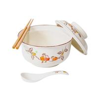 Ceraozmus Juego de cuencos de cerámica para ramen de 800 ml con tapa, cuchara y palillos, cuencos de sopa grandes vintage japoneses, cuenco de fideos instantáneos, vajilla asiática (Pájaro*1)