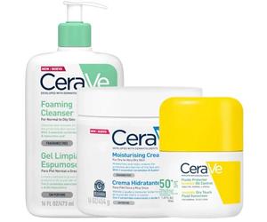 CeraVe Gel Limpiador Espumoso 473 ml + Crema Hidratante 454 gr + Fluido Invisible Oil Control SPF50+ 50 ml