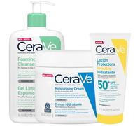 CeraVe Gel Limpiador Espumoso 473 ml + Crema Hidratante 454 gr + Loción SPF50+ 75 ml