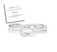 CERAVI Mother & Daughter Square Knot Ring, 925 Sterling Silver Infinity Love Knot Ring for Women Mothers Day Birthday Jewelry Gift, Daughter Birthday Gift from Mom (Silver,US 5)