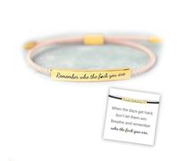 CERAVI Remember Who The F You Are Motivational Tube Bracelet, Adjustable Hand Braided Wrap Tube Bracelet, Inspirational Bracelets Jewelry Gifts for Women Girls Best Friend Teen (Pink-Gold)