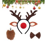 Cerchietto Con Corna - Set 4 Pezzi Copricapo Natalizio Con Coda E Naso | Fascia A Forma Di Renna In Tessuto E Abs | Per Feste Natalizie Bambini E Adulti | Costume Cosplay Decoraz