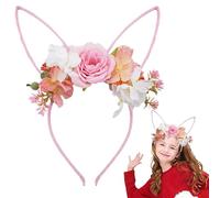 Cerchietto Con Orecchie Da Coniglio Con Fiori, Corona Floreale Con Orecchie Di Coniglio Pasquali, Accessorio Per Capelli In Costume Stile Foresta Per Bambini E Donne, Abbigliamento Da Festa Per