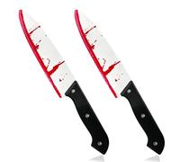 CERCTLA 2 Cuchillos de Halloween de Juguete, Cuchillo Falso para Halloween, Cuchillo de Broma Realista para Adultos, Cuchillos Falso con Sangre, para Fiesta Temática, Accesorio de Disfraz