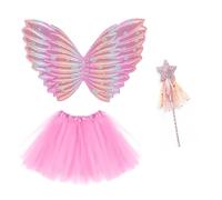 CERCTLA Disfraz de Hadas Mariposa, 3 piezas Disfraz Alas Hada Niña con Elfo y Varita Mágica, Alas de Mariposa Niña para Fiesta Navidad Halloween Cumpleaño (Rosa)