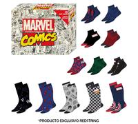 CERDÁ Caja Regalo de 12 Pares de Calcetines Marvel - Talla 40/46 | 98% Poliéster, 2% Elástico | Edición Exclusiva Redstring | Diseños Originales de Tus Personajes Favoritos