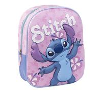 Mochila Infantil 3D de Stitch - Color Rosa - 25x10x31 cm - Fabricada en Poliéster y EVA - Con Cierre de Cremallera - Estampado de Stitch
