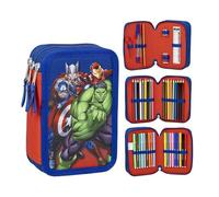 Cerda Estuche Escolar de los Vengadores con 1 lápiz HB, 2 bolígrafos, 1 Borrador, 1 sacapuntas, 1 Regla, 18 Colores de lápiz y 18 rotuladores Giotto, Rojo y Azul - Vengadores, 8 Count (Pack