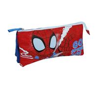 CERDÁ LIFE'S LITTLE MOMENTS Estuche de 3 Compartimentos de Spidey - Color Rojo - 22,5 x 2 x 21,5 cm - Cierre de Cremallera - Estampado de Spiderman - Producto Original Diseñado en España