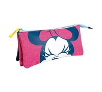 CERDÁ LIFE'S LITTLE MOMENTS Estuche de 3 Compartimentos de Minnie - Color Rosa - 22,5 x 2 x 21,5 cm - Cierre de Cremallera - Estampado de Minnie Mouse - Producto Original Diseñado en España