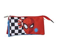 CERDÁ LIFE'S LITTLE MOMENTS Estuche de 3 Compartimentos de Spiderman - Color Rojo - 11,5 x 2 x 22,5 cm - Cierre de Cremallera - Versátil y Duradero - Producto Original Diseñado en España