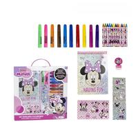 Set de Papeleria Inspirado en Minnie - Color Rosa - 30 x 30 x 2.5 cm - Incluye cuaderno con hojas coloreables, rotuladores, pegatinas y mucho más - Producto Original Diseñado en España