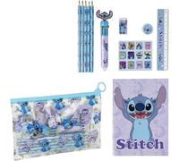 CERDÁ LIFE'S LITTLE MOMENTS Conjunto de Papelería Escolar Eva Stitch con Lápices, Bolígrafo Multicolor, Cuaderno, Regla y Estuche 22.0 x 14.0 x 0.5 cm