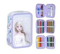 CERDÁ LIFE'S LITTLE MOMENTS Estuche de 3 Compartimentos de Frozen - Color Lila - 12,5 x 6,5 x 19,5 cm - Cierre de Cremallera - Incluye Accesorios - Producto Original Diseñado en España
