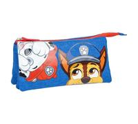 CERDÁ LIFE'S LITTLE MOMENTS Estuche de 3 Compartimentos de La Patrulla Canina - Azul - 22,5x2x21,5 cm - Cierre de Cremallera - Estampado de Chase y Marshall - Producto Original Diseñado en España