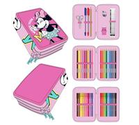 CERDÁ LIFE'S LITTLE MOMENTS Estuche de 3 Compartimentos de Minnie Mouse - Color Fucsia - 12,5 x 6,5 x 19,5 cm - Cierre de Cremallera - Incluye Accesorios - Producto Original Diseñado en España