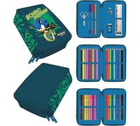 CERDÁ LIFE'S LITTLE MOMENTS Estuche de 3 Compartimentos de Sonic Prime - Color Azul Oscuro - 12,5 x 6,5 x 19,5 cm - Cierre de Cremallera - Incluye Accesorios - Producto Original Diseñado en España