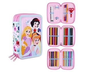 CERDÁ LIFE'S LITTLE MOMENTS - Estuche Escolar 3 Compartimentos Niña de Princesas Disney | Incluye Todo el Material Escolar Necesario para Preescolar y Primaria - Licencia Oficial Disney