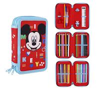 CERDÁ LIFE'S LITTLE MOMENTS - Estuche Escolar 3 Compartimentos Niño de Mickey Mouse/Incluye Todo el Material Escolar Necesario para Preescolar y Primaria - Licencia Oficial Disney, Rojo, 2700000396