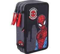 CERDÁ LIFE'S LITTLE MOMENTS - Estuche Escolar 3 Compartimentos Niño de Spiderman/Incluye Todo el Material Escolar Necesario para Preescolar y Primaria - Licencia Oficial Marvel, Negro, 2700000381