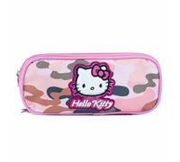CERDÁ LIFE'S LITTLE MOMENTS Estuche ovalado triple Hello Kitty Cerdà | Licencia oficial Sanrio | 3 compartimentos | Escuela primaria y secundaria | Camuflaje rosa con parche de peluche y tirador