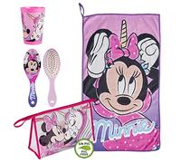 CERDÁ Life'S Little Moments - Neceser Infantil Transparente de Minnie Mouse Compuesto de (Vaso de Plástico + Cepillo de Pelo + Toalla Microfibra)/Licencia Oficial Disney, Rojo