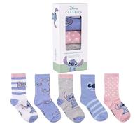 CERDÁ LIFE'S LITTLE MOMENTS - Pack Calcetines de Stitch - Colores Azul, Rosa y Blanco - 5 Pares - Talla 27 a 30 - Calcetines Largos Fabricados con Algodón, Poliéster y Elastano - Producto Original