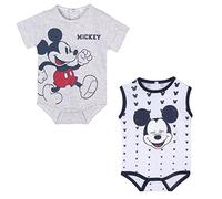 CERDÁ LIFE'S LITTLE MOMENTS Pack de 2 Body Niño de Verano | Ropa de Bebe de Algodón 100% de Mickey Mouse-Licencia Oficial Disney, Blanco, 12 Meses para Bebés