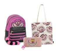 CERDÁ LIFE'S LITTLE MOMENTS Pack Escolar Vuelta al Cole Cheshire Alicia en el País de las Maravillas - Mochila Casual + Cartera + Bolsa Shopping