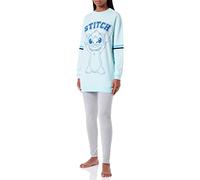 CERDÁ LIFE'S LITTLE MOMENTS Pijama Mujer Invierno de Stitch 100% de Algodón con Camiseta Manga Pantalon Largo Juego, Azul, S
