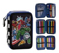 CERDÁ LIFE'S LITTLE MOMENTS Plumier con Accesorios Giotto Avengers con Rotuladores, Lápices Y Bolígrafos | Estuche Escolar Triple con Diseño De Superhéroes Marvel