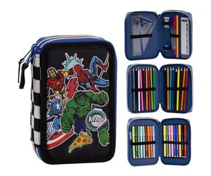 CERDÁ LIFE'S LITTLE MOMENTS Plumier con Accesorios Giotto Avengers con Rotuladores, Lápices Y Bolígrafos | Estuche Escolar Triple con Diseño De Superhéroes Marvel
