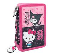 CERDÁ LIFE'S LITTLE MOMENTS Plumier - Estuche de 3 cremalleras con 3 cremalleras y rotuladores, para niños y niñas, Rosa E Negro 119652, Hello Kitty Friends