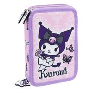 CERDÁ LIFE'S LITTLE MOMENTS Plumier - Estuche de 3 cremalleras con 3 cremalleras y rotuladores, para niños y niñas, Morado Sanrio 706698, Kuromi
