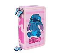 CERDÁ LIFE'S LITTLE MOMENTS Plumier - Estuche de 3 cremalleras con 3 cremalleras y rotuladores, para niños y niñas, Rosa Disney 18652, Disney Stitch