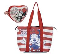 CERDÁ LIFE'S LITTLE MOMENTS Set Bolsa Minnie Mouse Rojo y Blanco 47×33×15 cm - Poliéster con Cremallera + Monedero Corazón Minnie