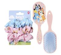 CERDÁ LIFE'S LITTLE MOMENTS Set De Accesorios Para El Pelo Bluey, Incluye 3 Coleteros De Tela Y Cepillo Rectangular Infantil, Perfecto Para la Escuela