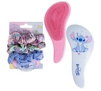 CERDÁ LIFE'S LITTLE MOMENTS Set De Accesorios Para El Pelo Stitch, Incluye Cepillo Desenredante Y 3 Coleteros Scrunchie, Ideal Para Looks Cómodos