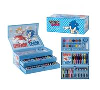 CERDÁ LIFE'S LITTLE MOMENTS Set De Papelería Sonic | Set Creativo Sonic De 50 Piezas Con Maletín, Rotuladores, Ceras, Lápices, Acuarelas y Accesorios Para Dibujar.
