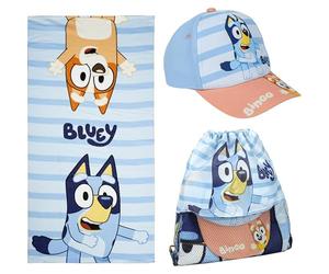 CERDÁ LIFE'S LITTLE MOMENTS Set Infantil Bluey con Toalla, Gorra y Saquito - Toalla Bluey Diseño Oficial, Ideal Playa y Piscina - Gorra Bluey Niños Máxima Cómodidad